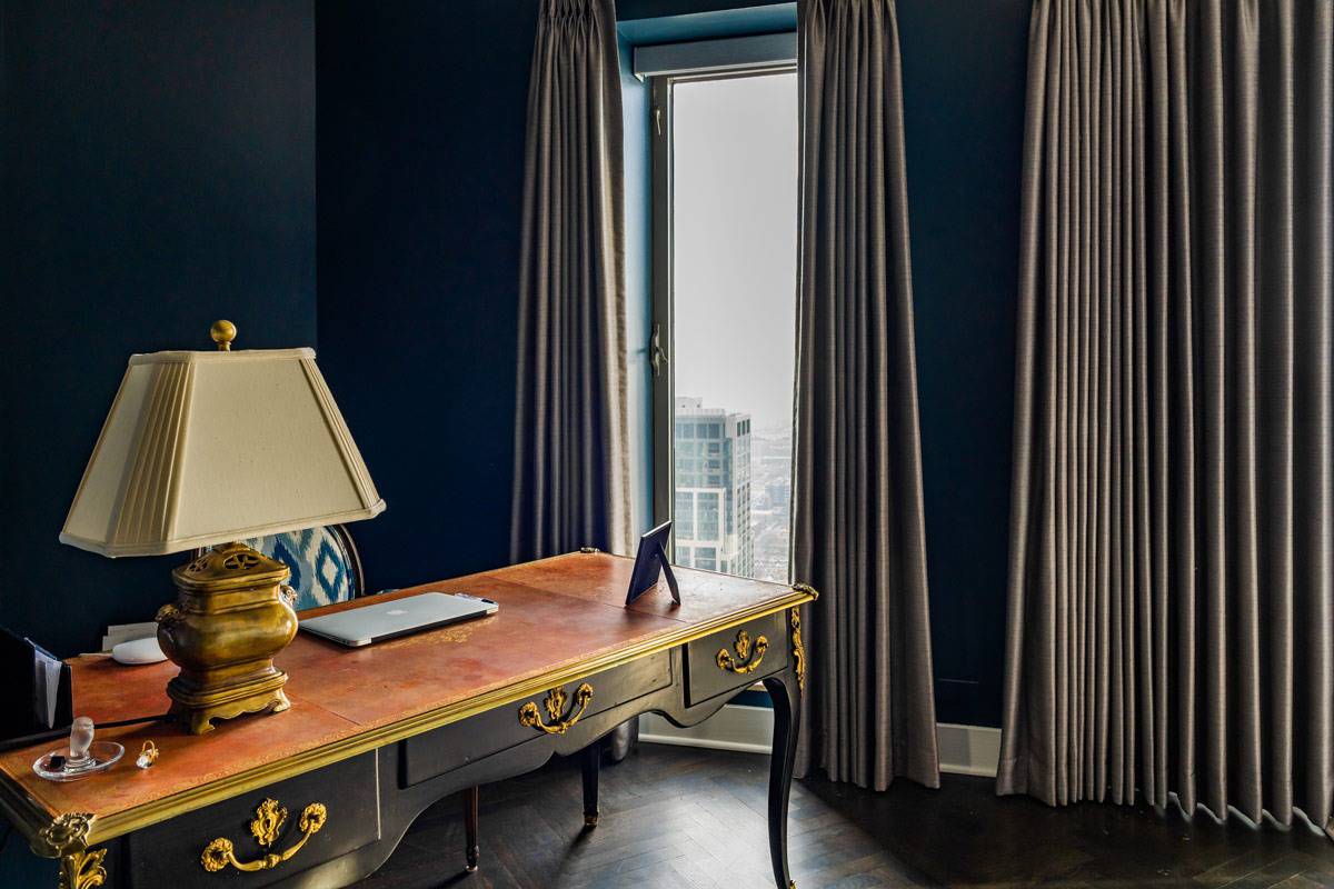 Custom drapery in a home office near Oakbrook, IL