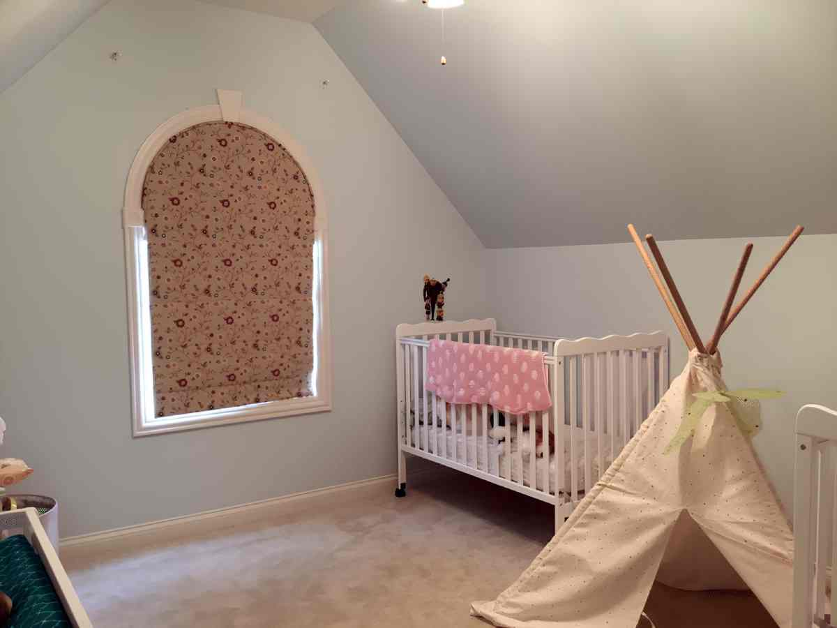Arched window treatment in a nursery near Oakbrook, IL.
