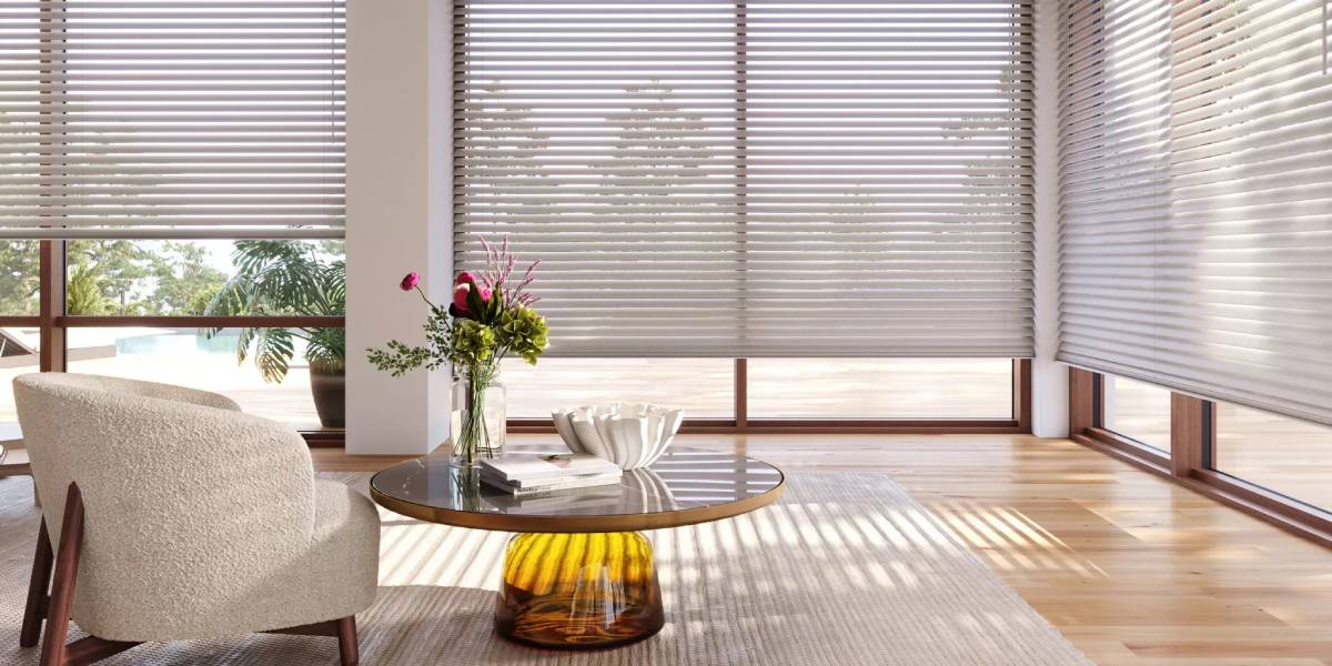 Our Blog 4 Hunter Douglas Aria® Soft Blinds covering three large living room windows near Chicagoland